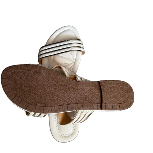 Elegant Women’s Gold Strap Slide Sandals – Comfortable Flat Summer Shoes, Stylish Casual Slip-On