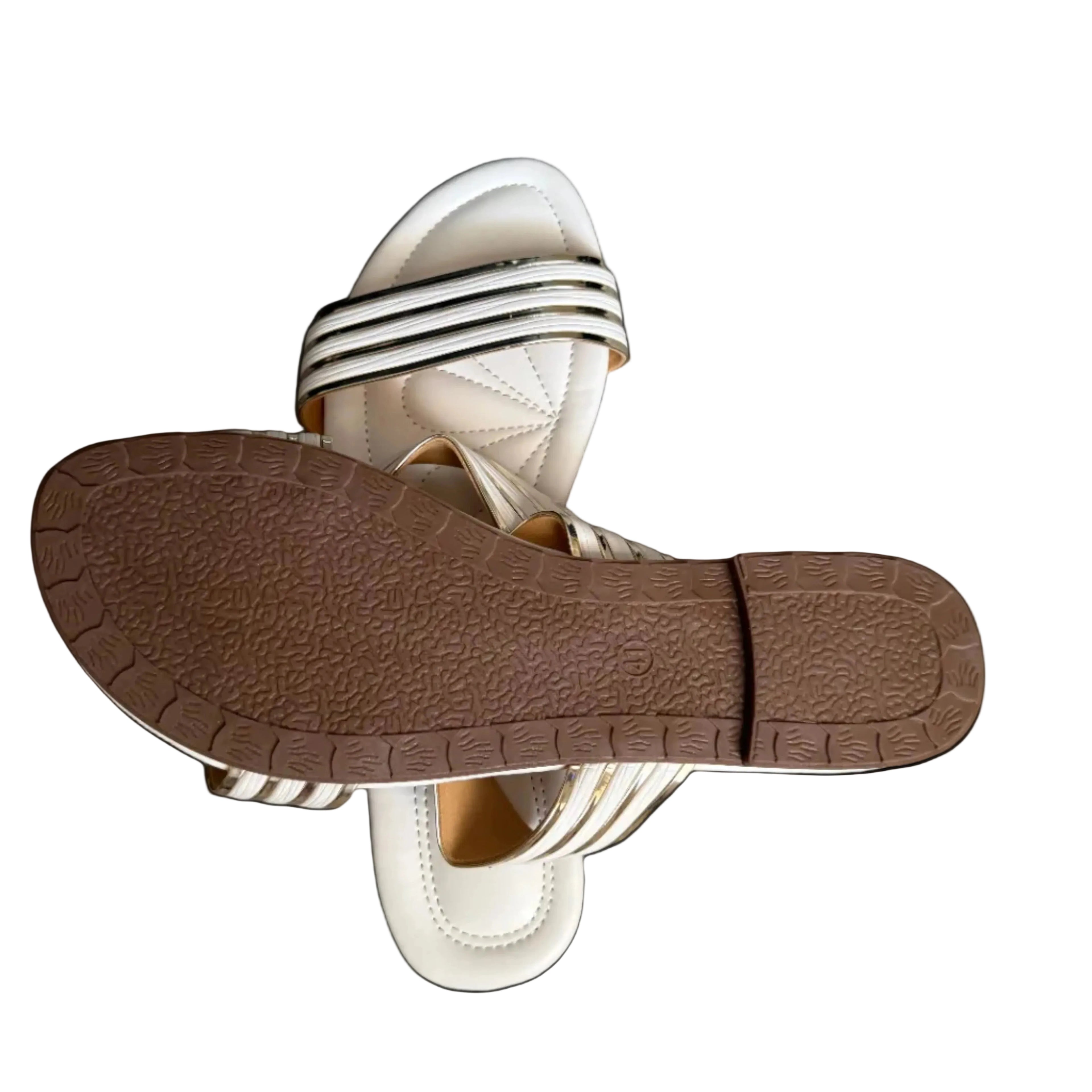 Elegant Women’s Gold Strap Slide Sandals – Comfortable Flat Summer Shoes, Stylish Casual Slip-On