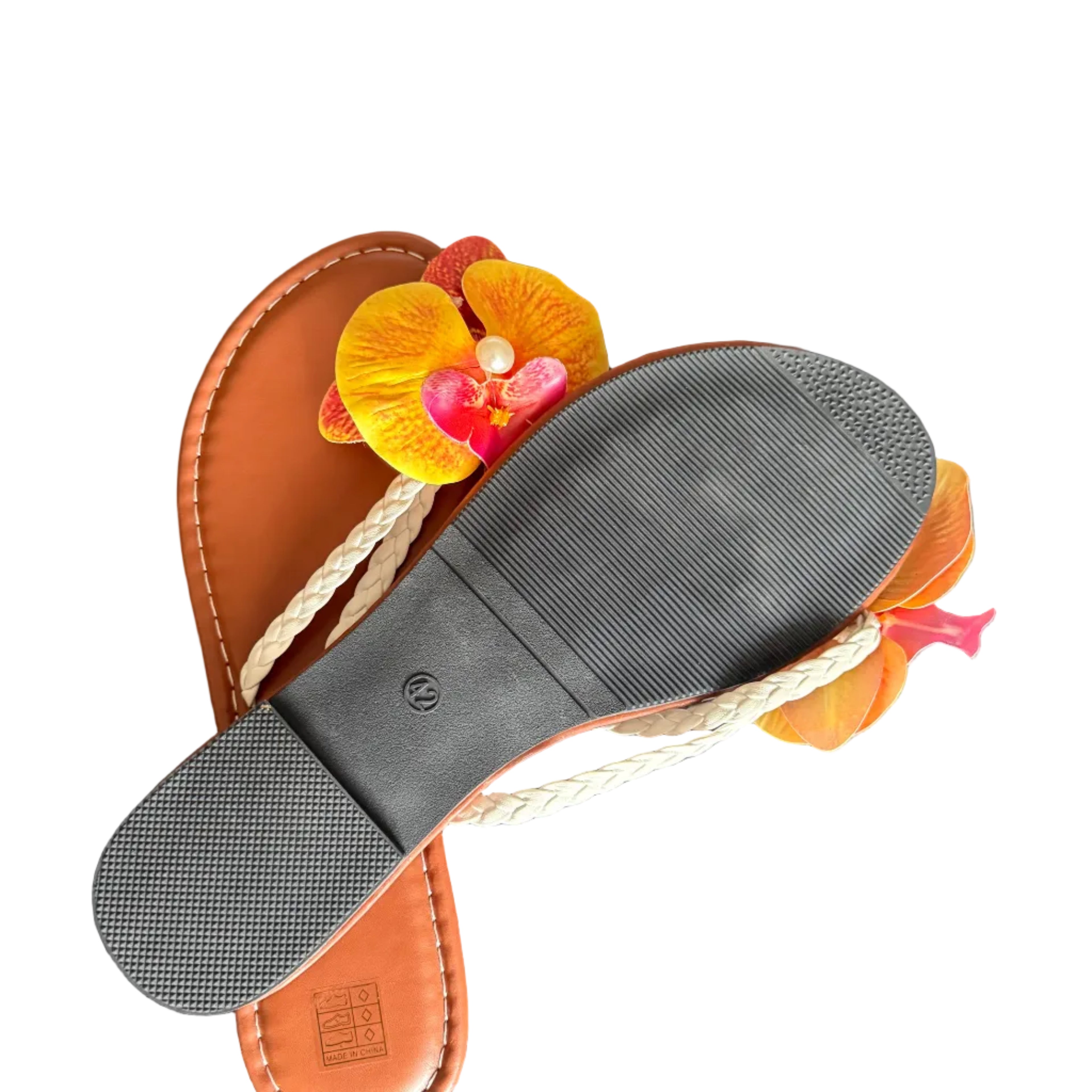 Women’s Floral Boho Sandals – Tropical Flower Flip Flops, Handmade Style Summer Beach Slides, Cute Casual Sandals