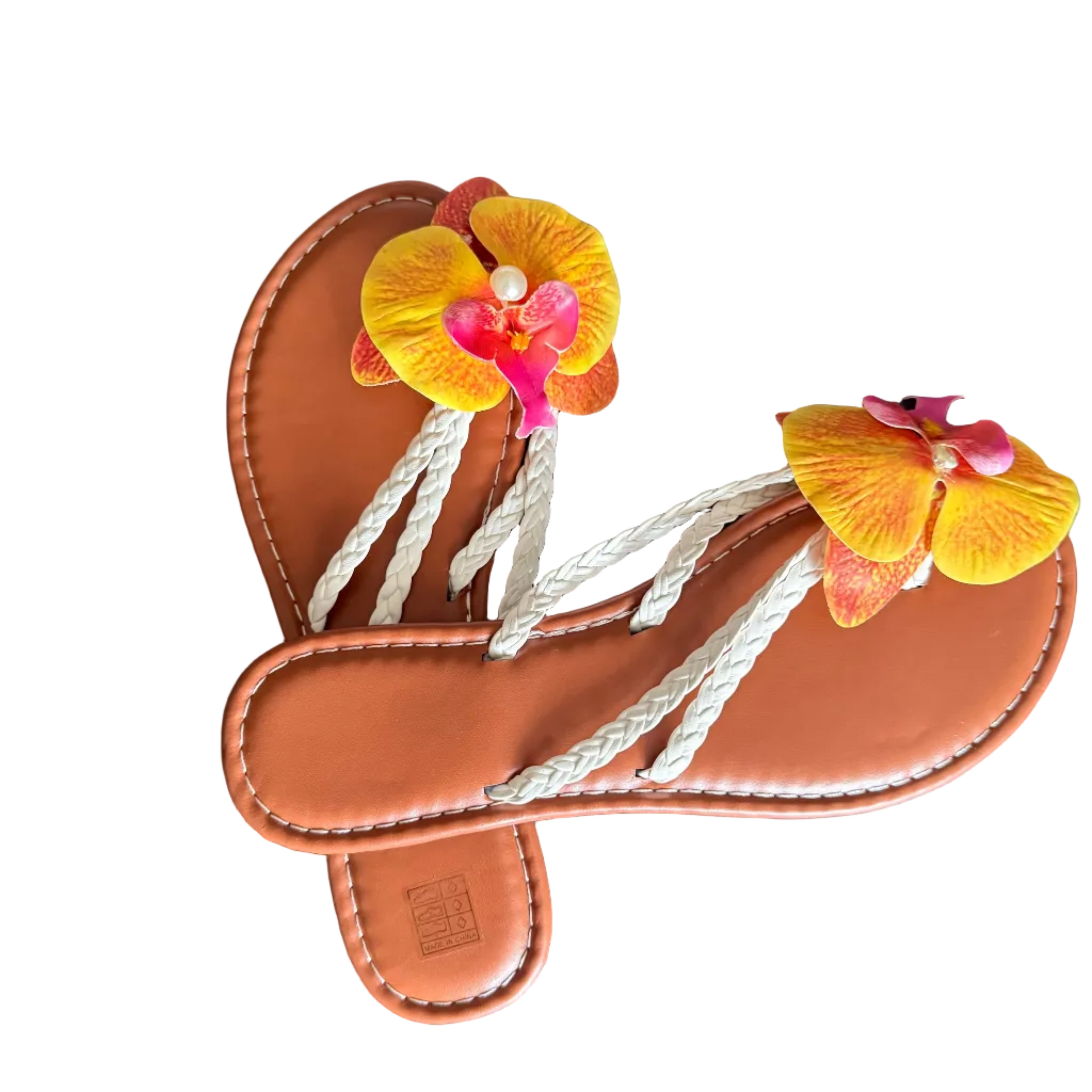 Women’s Floral Boho Sandals – Tropical Flower Flip Flops, Handmade Style Summer Beach Slides, Cute Casual Sandals