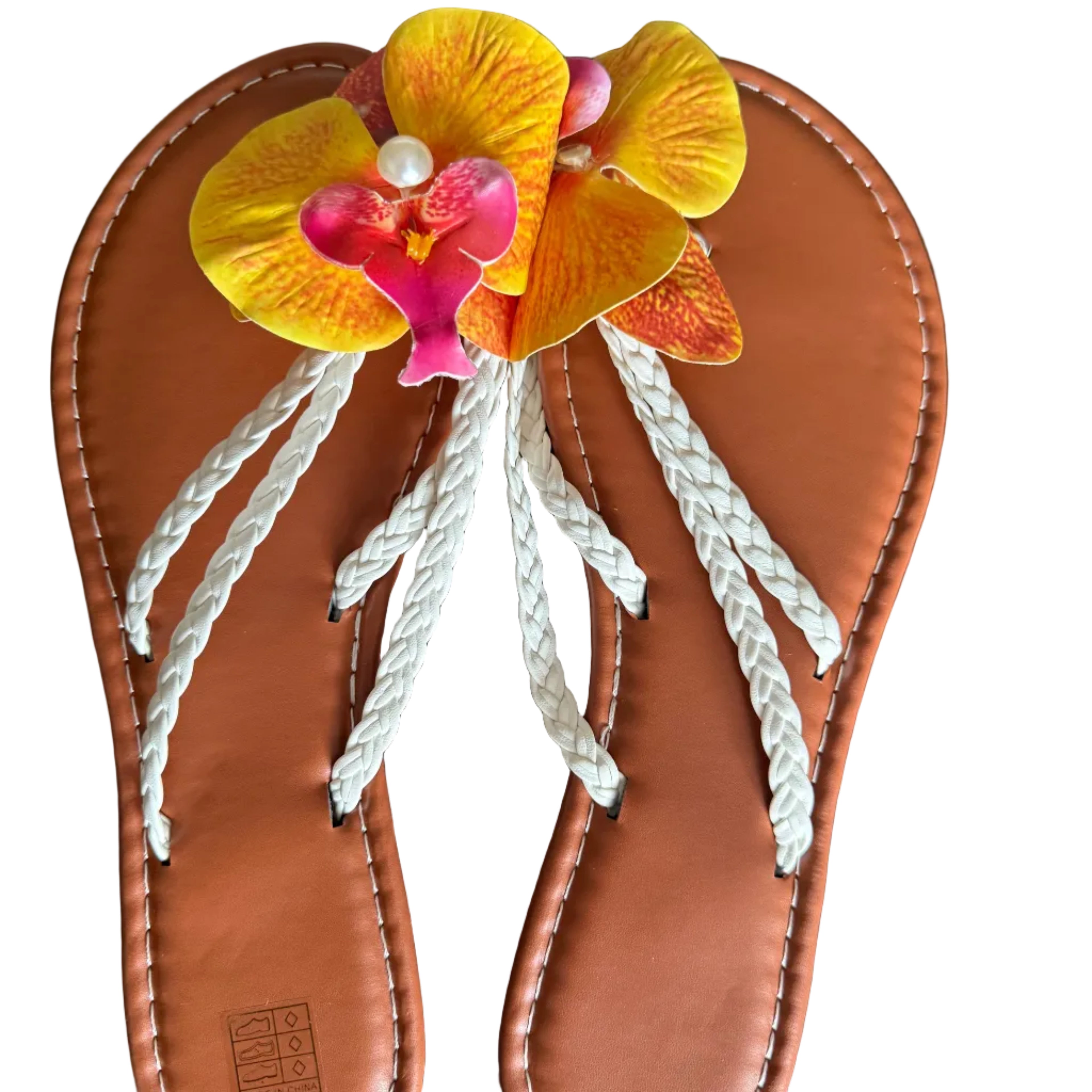 Women’s Floral Boho Sandals – Tropical Flower Flip Flops, Handmade Style Summer Beach Slides, Cute Casual Sandals