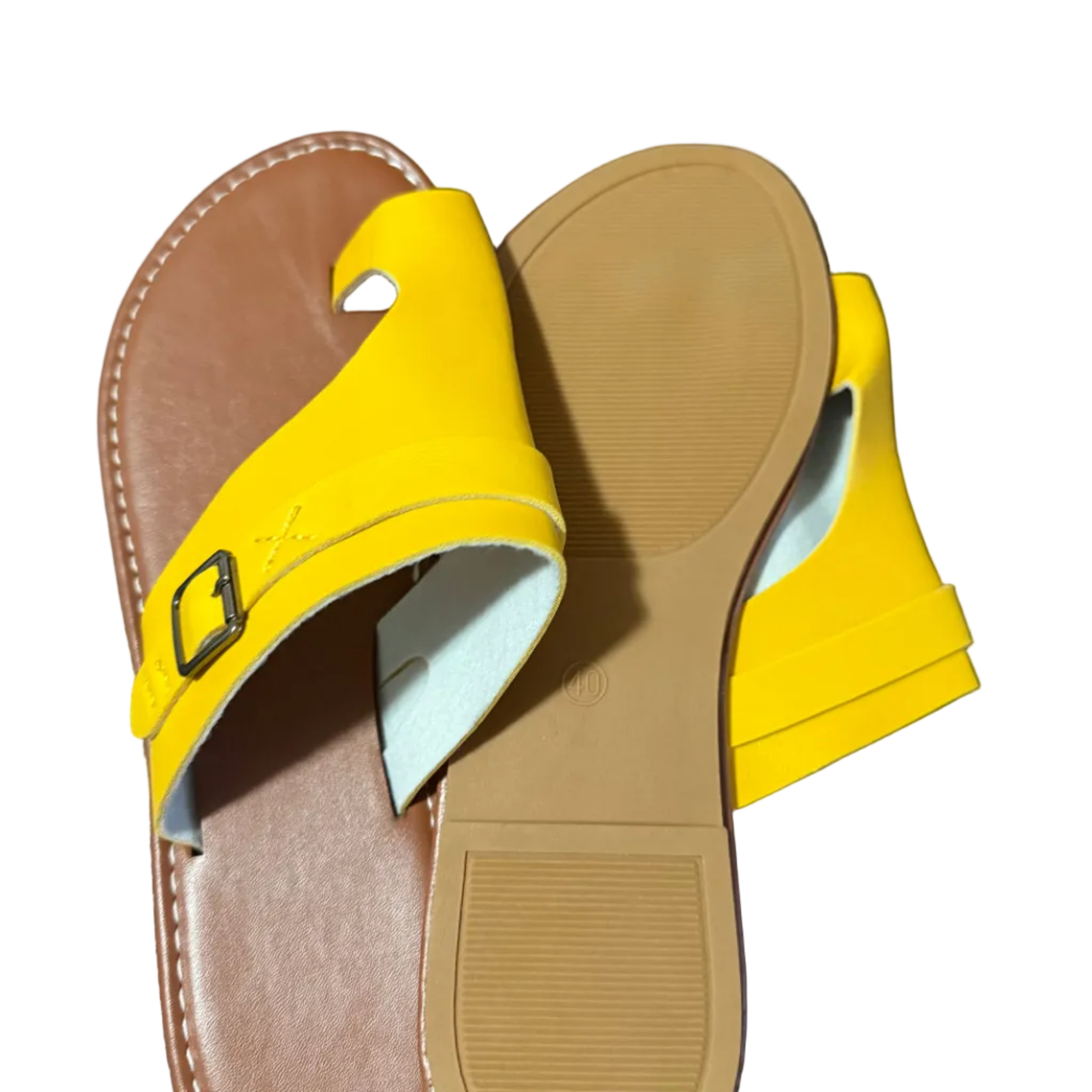 Women’s Yellow Slide Sandals – Adjustable Buckle Flat Sandals, Stylish Summer Slip-On Casual Shoes