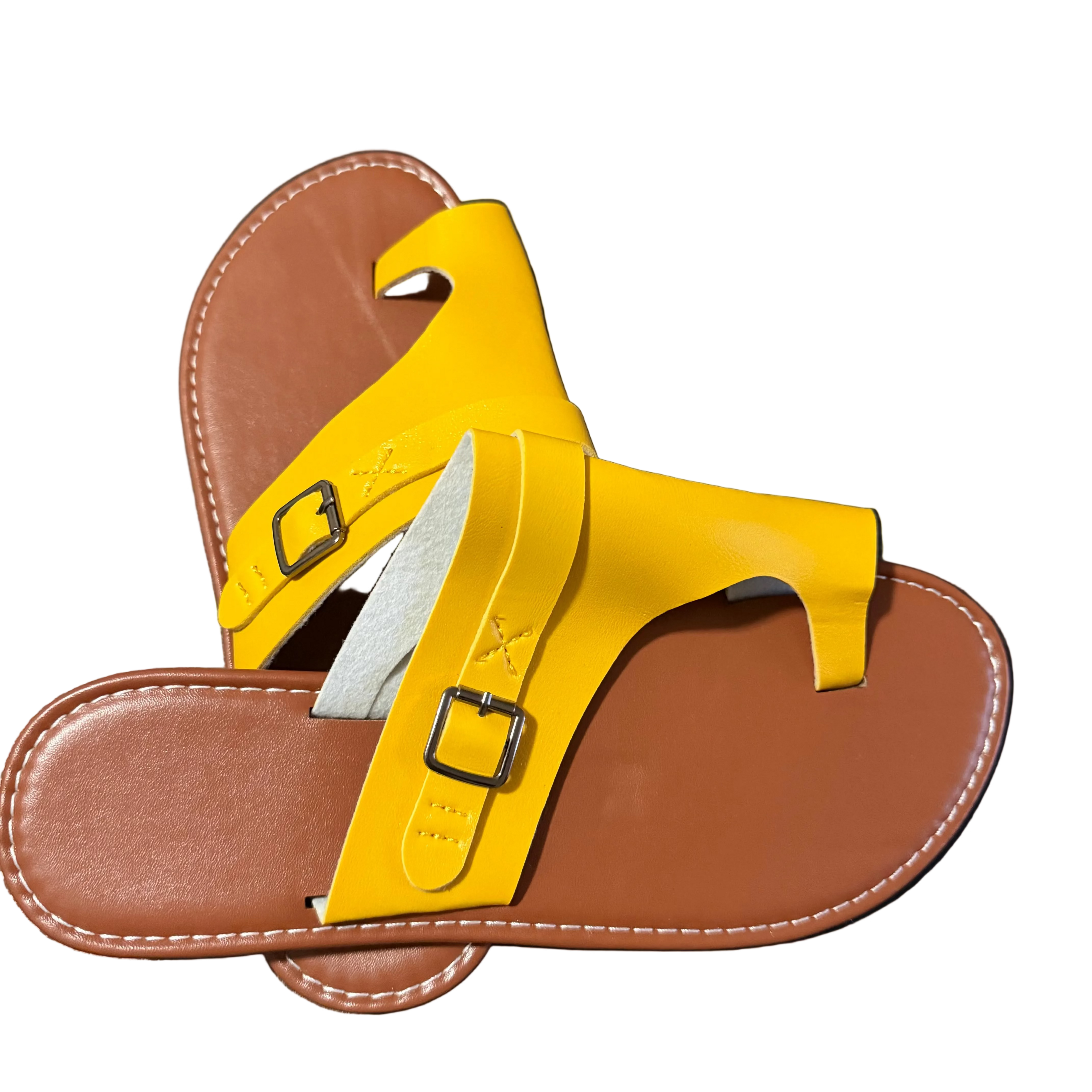 Women’s Yellow Slide Sandals – Adjustable Buckle Flat Sandals, Stylish Summer Slip-On Casual Shoes
