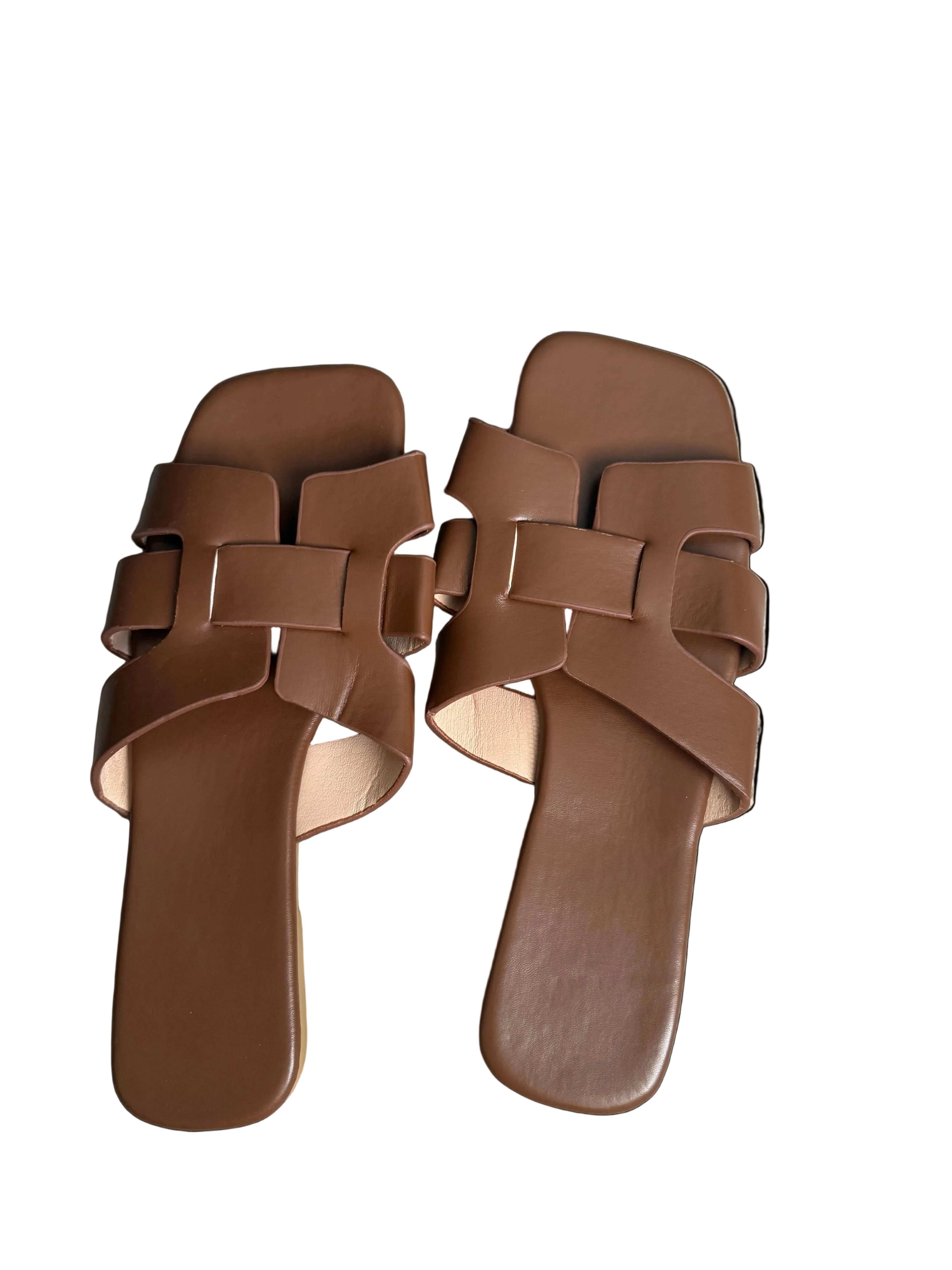Women’s Brown Slide Sandals – Elegant Flat Summer Sandals