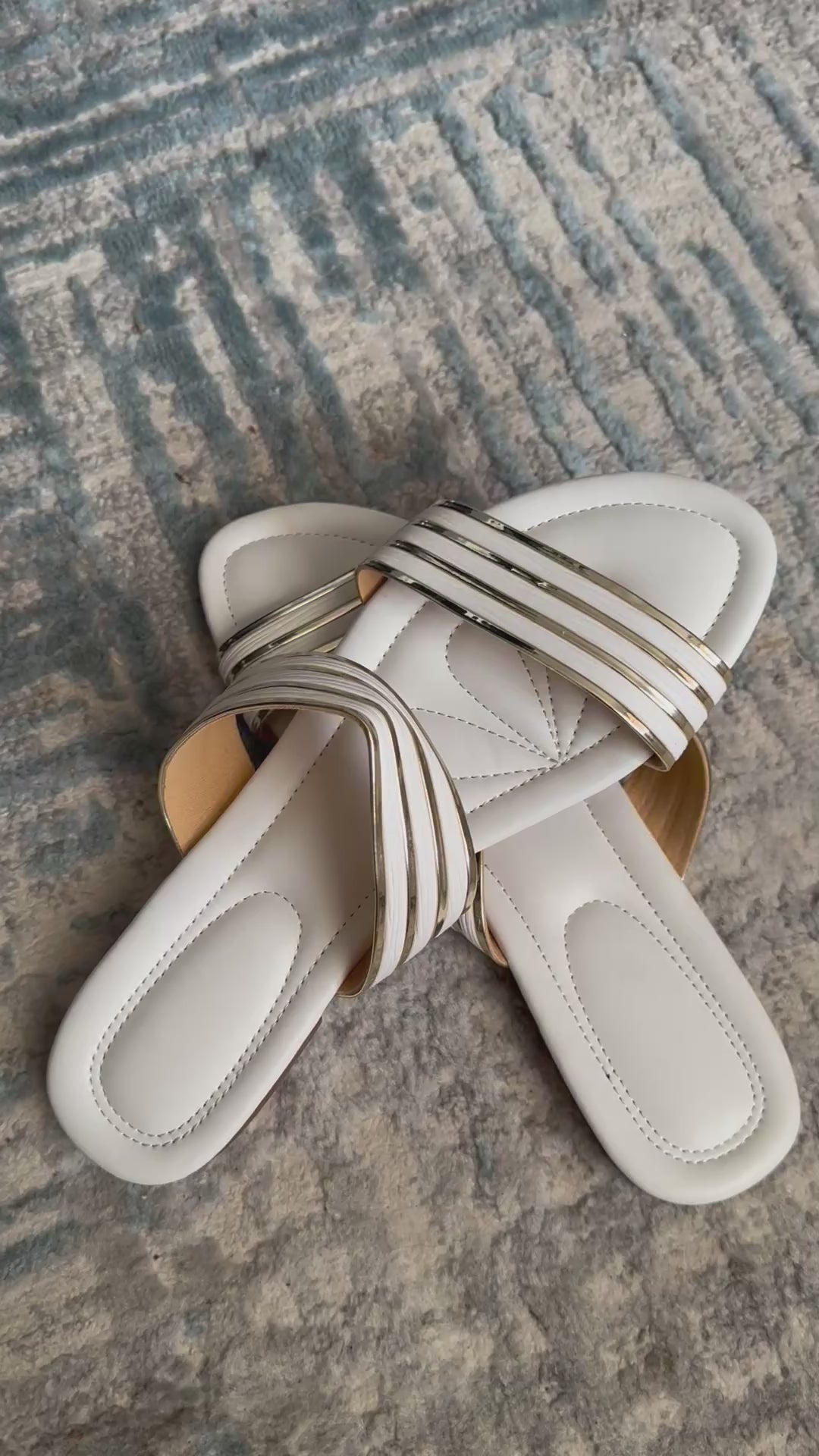 Elegant Women’s Gold Strap Slide Sandals – Comfortable Flat Summer Shoes, Stylish Casual Slip-On