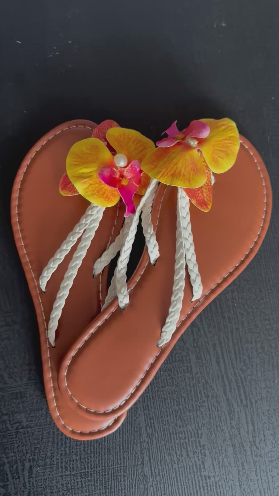 Women’s Floral Boho Sandals – Tropical Flower Flip Flops, Handmade Style Summer Beach Slides, Cute Casual Sandals